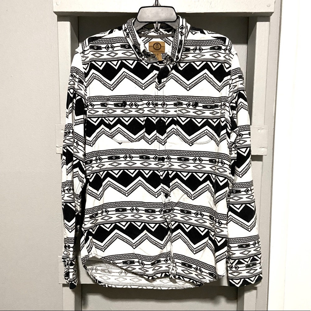 Stapleford Clothing Back and White Tribal Print Button Down Shirt